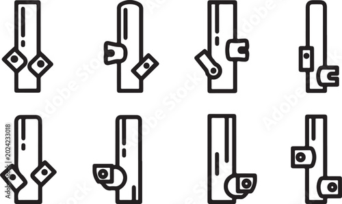 Line art vector icons of padlocks with keys in black and gray Vector