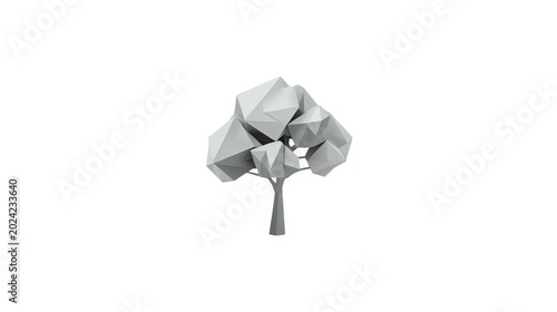 Plakat Low poly 3d geometric tree model isolated on white background