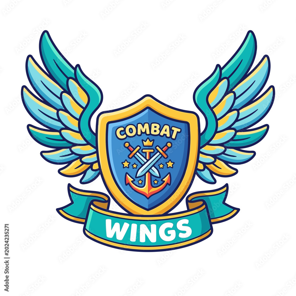 Fototapeta premium Combat Wings Shield Emblem with Swords and Anchor