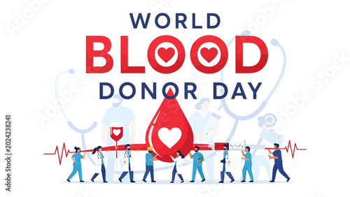 Cuadro en lienzo World Blood Donor Day Celebration: A vibrant illustration depicting the spirit of World Blood Donor Day with a giant blood drop centerpiece