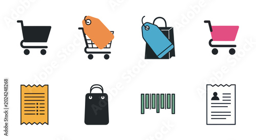 Shopping icons cart tag bag and barcode