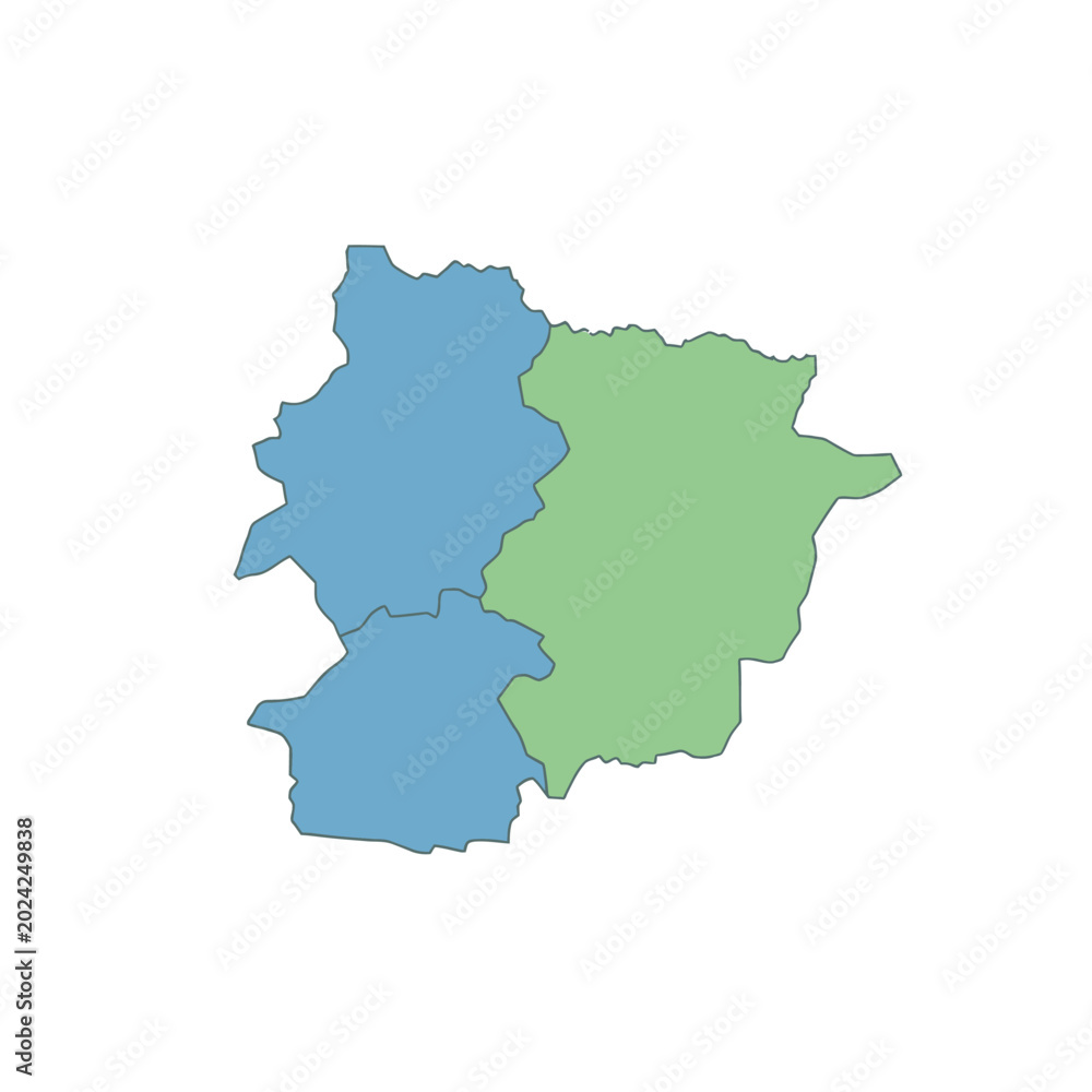Obraz premium Andorra Map Highlights Regions: Blue and Green Parishes