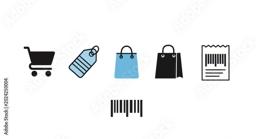 Shopping icons cart tag bag receipt