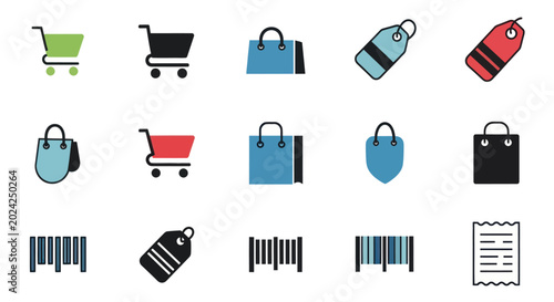 Shopping icons cart tag bag set
