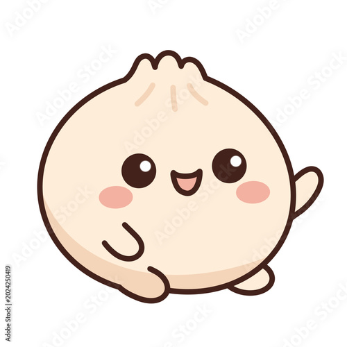Adorable white kawaii dimsum characters with cute facial expressions in a minimalist 2D cartoon illustration style
