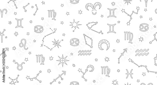 Photos Astrology Zodiac Signs Seamless Pattern, Constellations and Stars