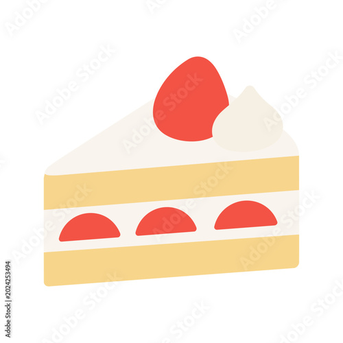 Bild auf Leinwand Vector illustration of a strawberry shortcake topped with whipped cream and fresh strawberry