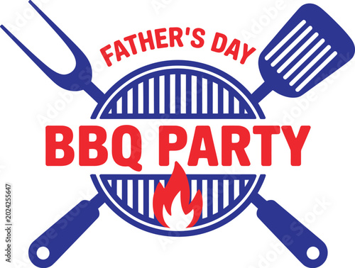 Father's Day BBQ Party Badge – Grill Feast Celebration, Dad Holiday Picnic, Barbecue Fork and Spatula Emblem, Colorful Vector Illustration