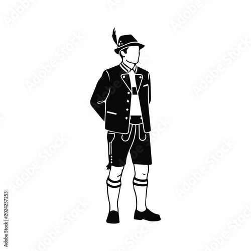 Tableau sur toile Traditional man silhouette vector illustration in lederhosen for german cultural festival