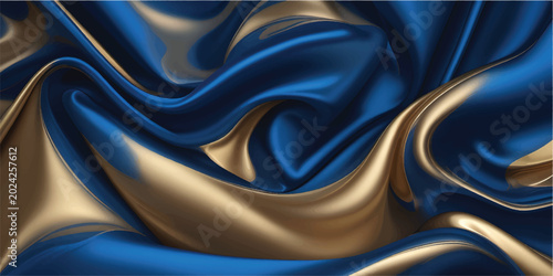 Foto Golden Flow: A mesmerizing abstract background of luxurious blue waves highlighted with shimmering gold accents