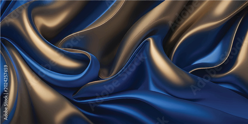 Картината върху платно Golden Flow: A mesmerizing abstract background of luxurious blue waves highlighted with shimmering gold accents