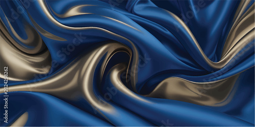 Принти на полотні Abstract blue and gold fabric waves, luxurious silk texture background
