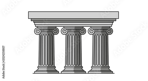 Tableau sur toile Three classical Ionic pillars or columns supporting a stone lintel structure, vector illustration