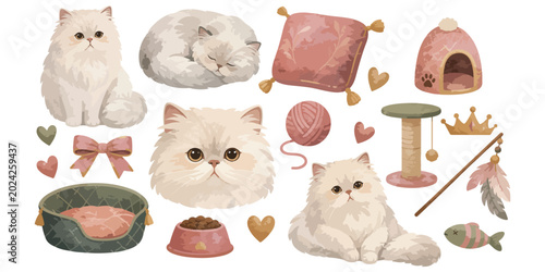 Quadro em tela Watercolor Cute British Longhair Cat Clipart