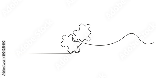 Fotografie Puzzle vector illustration of continuous one line art design, Continuous one line drawing of puzzle Puzzle icon line continuous drawing vector