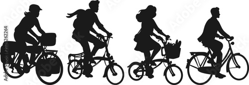 Bild auf Leinwand black silhouettes of modern city cyclists