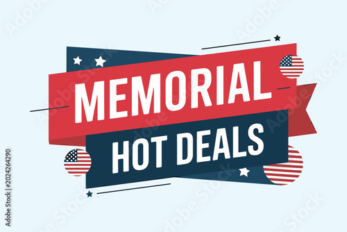 Memorial day sale banner with american flag elements and text