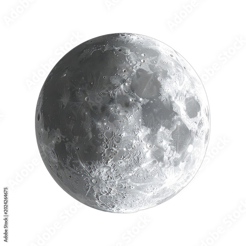 A detailed view of the Moon against a black background.
