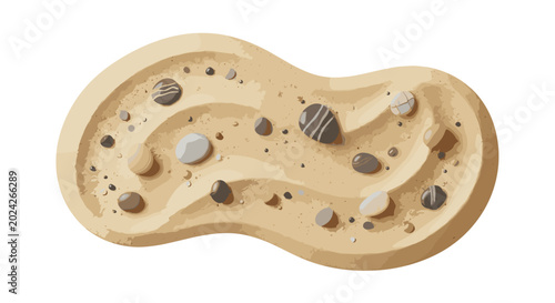Photography Zen sand garden top view with scattered smooth river stones arranged in waves for relaxing zen space