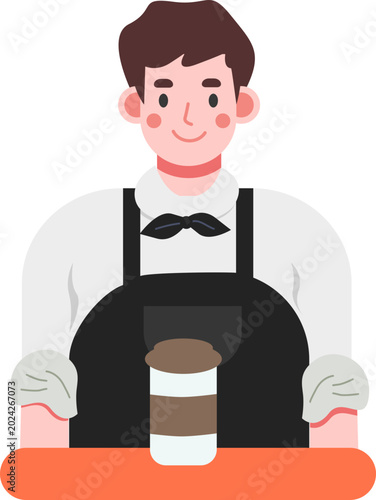 Barista Coffee Shop Worker Avatar Character wearing Apron