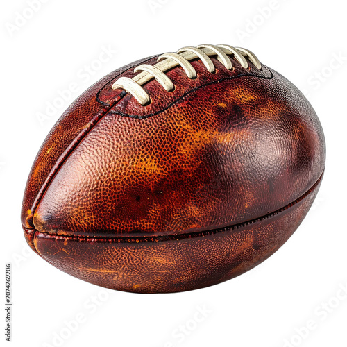 A classic leather American football with laces.