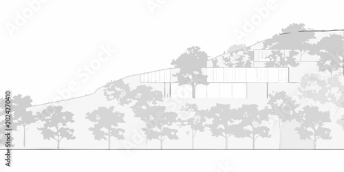 Fotografie Architectural rendering of hillside home integrated with landscape silhouette