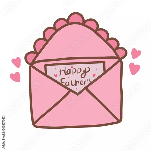 A cute 2D loop animation of an open pink envelope revealing a card with text Happy Father's Day.