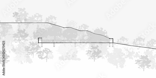 Foto Architectural drawing of hillside building integrated with landscape