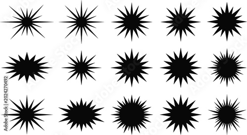 Schilderij op canvas Black Starburst Burst Icon Set with Pointy Zigzag Borders and Geometric Retro St