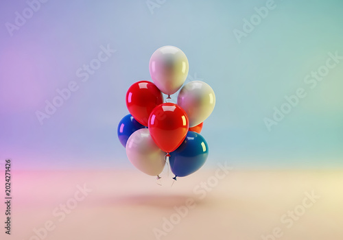 Vibrant Balloons Floating in Air with Colorful Background