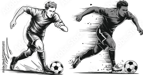 Fotografie Soccer Football Player Hand Drawn Vector Sketch Set Featuring Athletes Running D