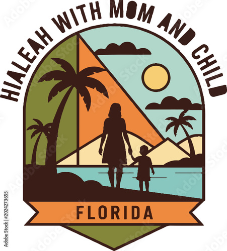 Tropical island hiking emblem in diamond frame