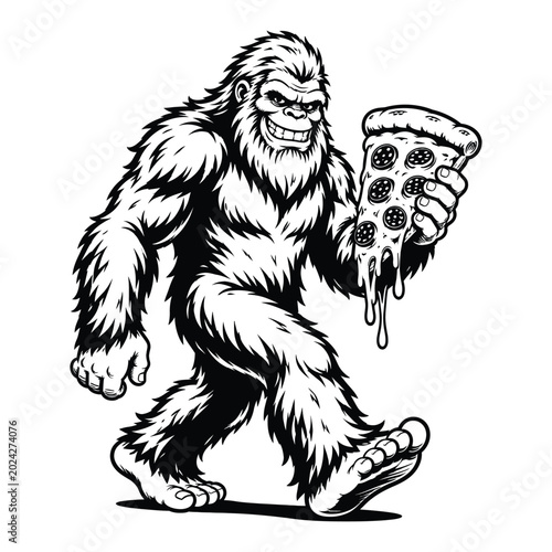 Bigfoot with pizza in hand