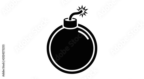 Tableau sur toile Explosive Bomb Icon, Danger Symbol, Black Silhouette on White Background