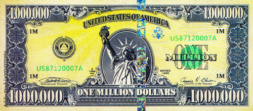Foto Souvenir banknote 1000000 dollars of the United States of America with the image of the Statue of Liberty
