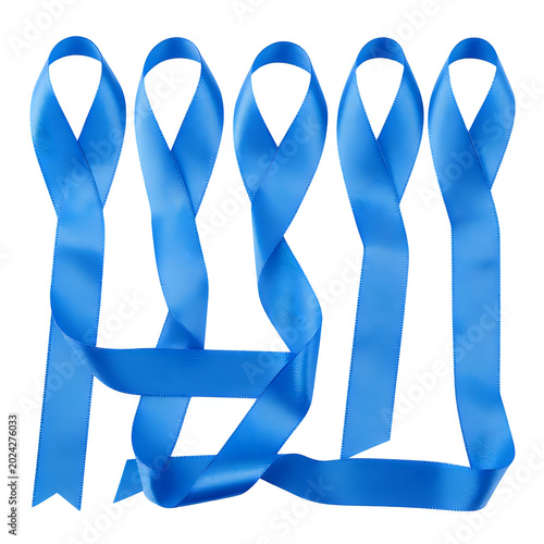 Five blue awareness ribbons tied together