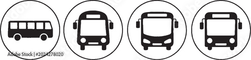 Tableau sur toile Minimalist bus icon set, public transport symbols in circles, black and white sh