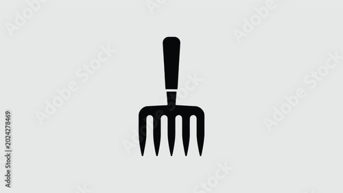 Simple black hand rake garden tool icon illustration presented as a scalable graphic on white background