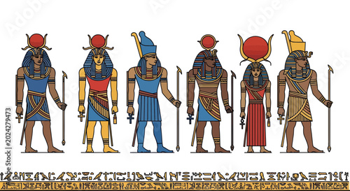 Canvastavla Ancient Egyptian Gods Illustration, Hieroglyphs, Pharaohs, Mythology