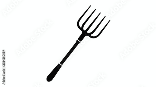 Black silhouette of a garden pitchfork tool used for agricultural work isolated on white background