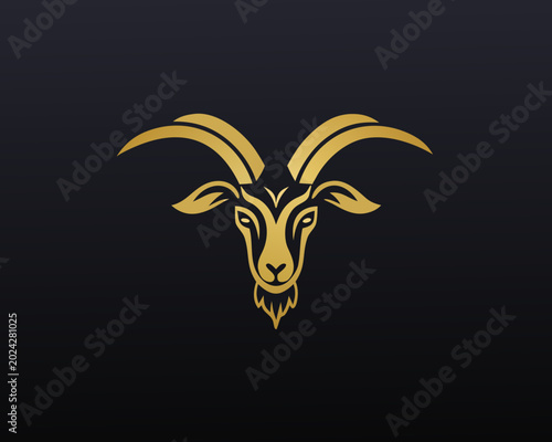Foto golden goat head illustration on black background