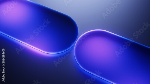 Two rounded glassy panels with a neon glow touching each other