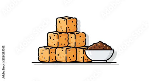 Stacked tofu blocks with halftone dotted effect on white background