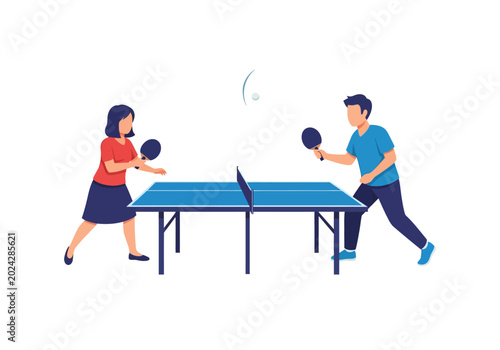 Couple Playing Ping Pong Table Tennis Indoor
