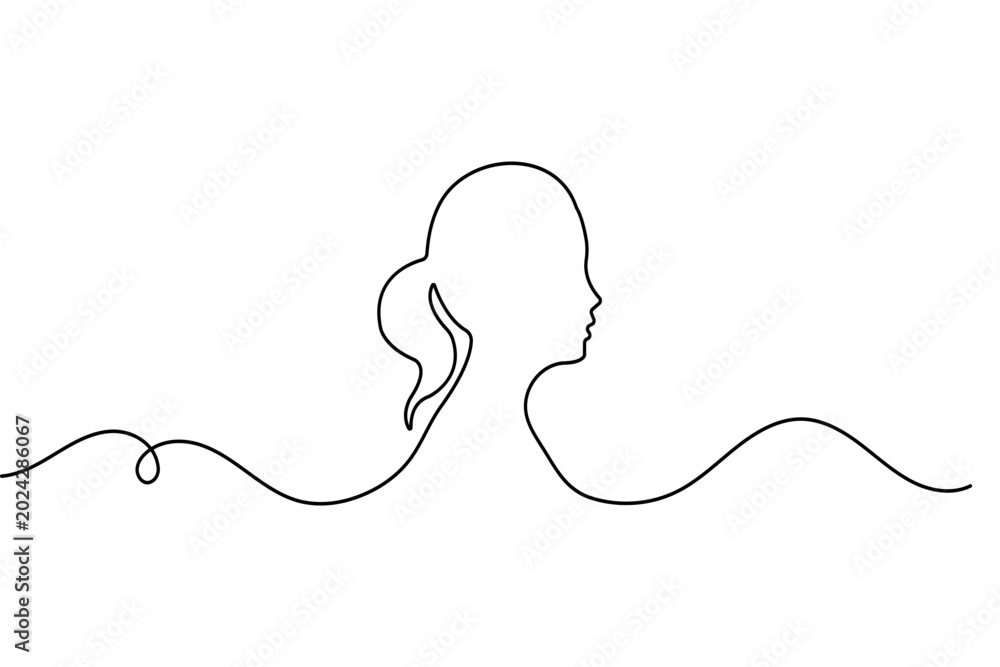 Obraz premium Continuous line drawing of female face beauty minimalist outline concept