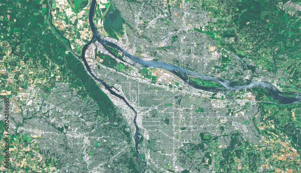Naklejka premium Portland USA on open data satellite image