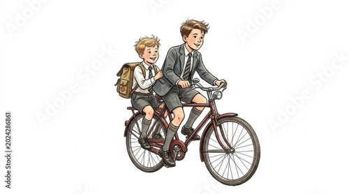 Vintage Friendship Bicycle Ride Illustration