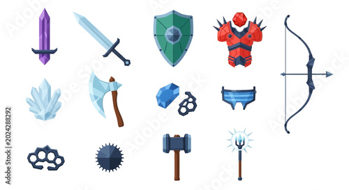 Collection of fantasy weapons and armor items for gaming