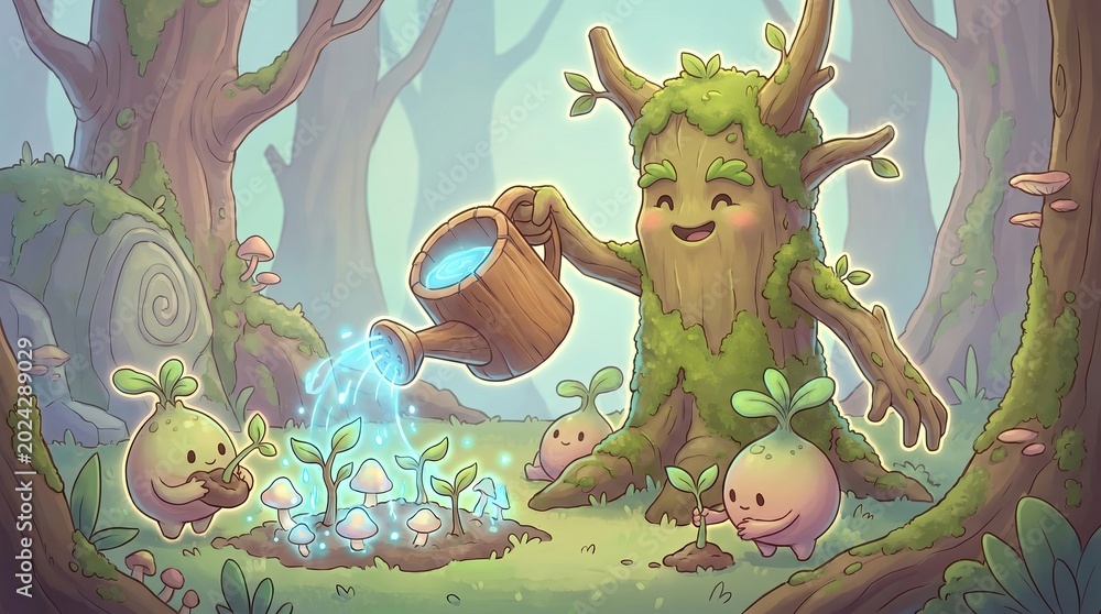 Obraz premium Enchanted Forest with Friendly Guardian Tree