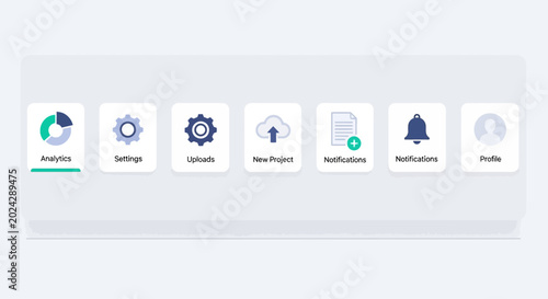 Photos Modern user interface icons representing various application functions on a digital dashboard
